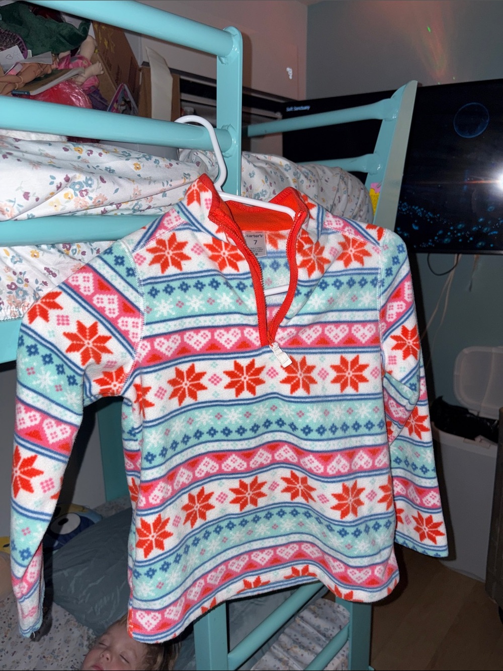 Carter's Coral-Trimmed Fleece Pullover with Snowflake Pattern